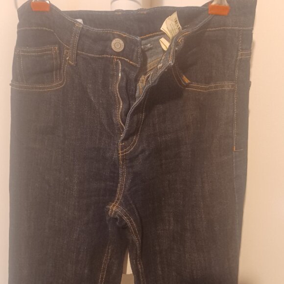 Zara Zip Fly Dark Denim Like New Extra Long Straight Leg Heavy Jeans 4 - Picture 6 of 6